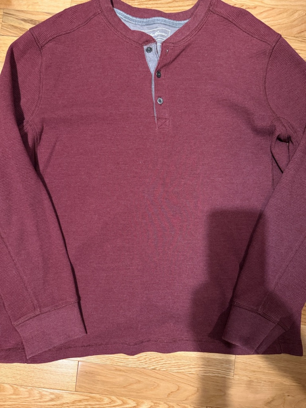 Eddie Bauer Men's Burgundy Henley Button-Down Long Sleeve Shirt